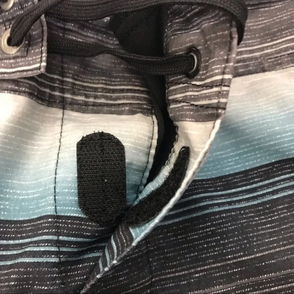 O’Neill Men's Size 32 Hybrid Board Shorts Blue Gray Stripe Tie Waist Surf‎ Beach